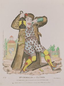 Mr. Grimaldi als Clown, beleuchtet den Eingang zur Old Gutter Lane, veröffentlicht 1833